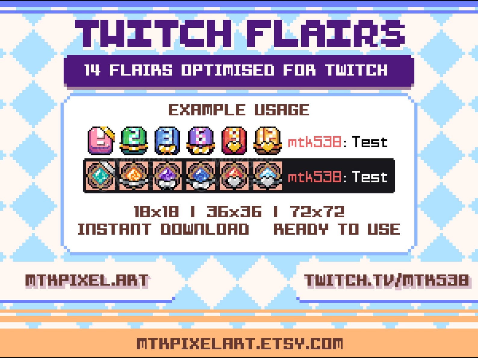 Pixel Art Twitch Flairs: Metal Ribbons, Gold & Silver (digital Download ...