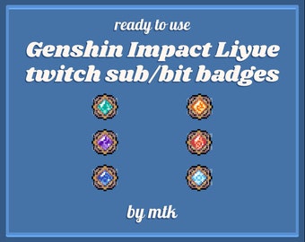 Genshin Impact Inspired Liyue Pixel Art Twitch Sub/Bit Badges - 6 Badges, 3 sizes: 18px 36px 72px