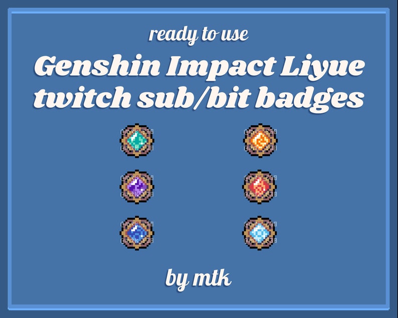 Genshin Impact Inspired Liyue Pixel Art Twitch Sub/Bit Badges 6 Badges, 3 sizes: 18px 36px 72px image 1