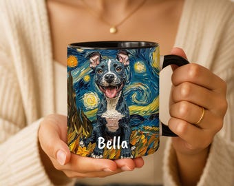 Personalized American Pit Dog Starry Night Mug, Gotcha Day Pit Parent Gift, Dog Mom Dad Gift Idea, Pet Memorial Remembrance Gift