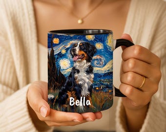Personalized American Curls Dog Starry Night Mug, Gotcha Day Curls Parent Gift, Dog Mom Dad Gift Idea, Pet Memorial Remembrance Gift