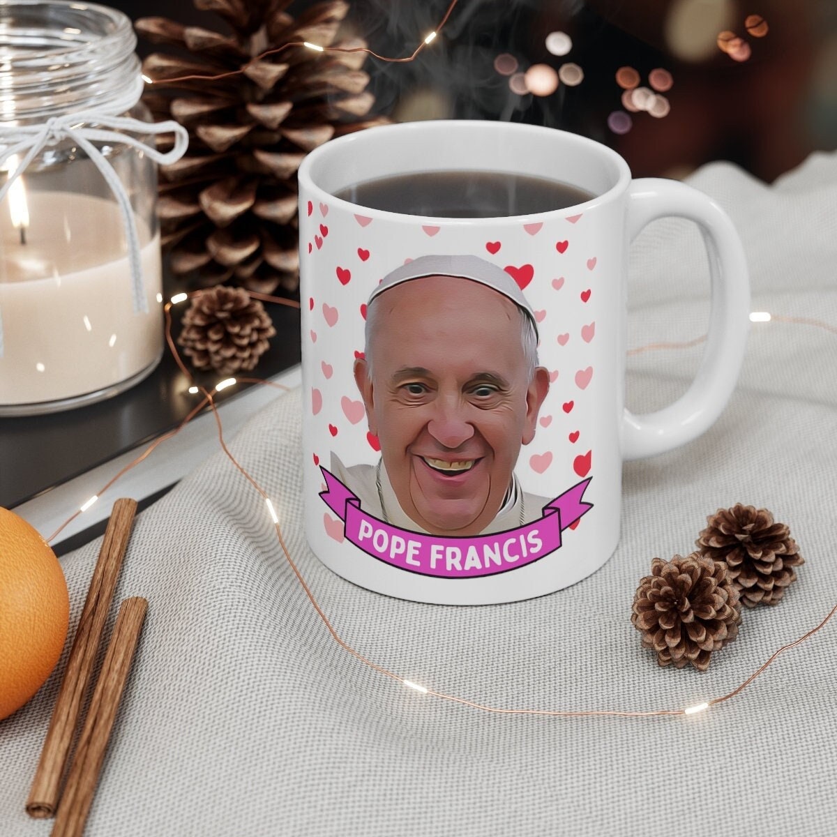 Pope Francis Cute Mug Gift, Customized Coffee/Tea Mug, Pope Francis Ceramic Mug, Cool Funny Pope Francis Mug Gift Idea Handmade in USA