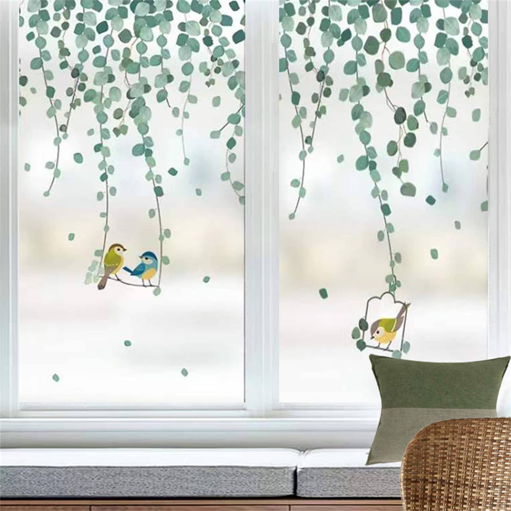 Stained Glass Film Vine Leaves & Birds Frosted Sticker Home Etsy