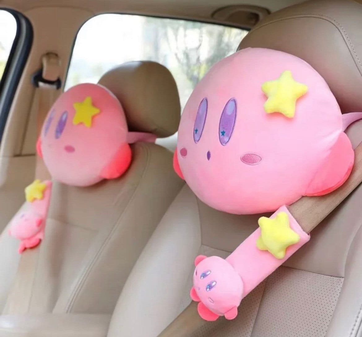 2pcs Furry Pompompurin Car Neck Pillow Headrest Seat Belt Cover Shoulder  Pad Set