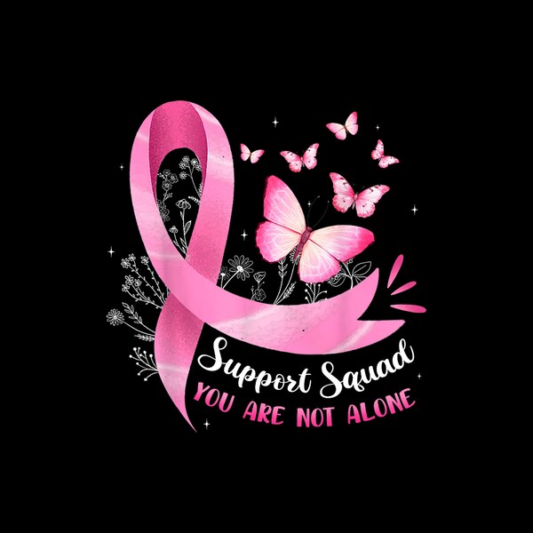 Support Squad Breast Cancer Awareness Pink Ribbon Butterfly Digital PNG, Sublimation Designs Download, Commercial Use