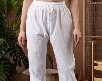 Hand Embroidered Chikankari Cotton Salwar Pants: Afghani Style