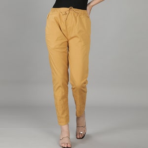 Cotton Chikankari Trousers: Fawn Indian Pants, Summer Wear Palazzo Pants - Casual, Party Wear Pants FREE SHIPPING
