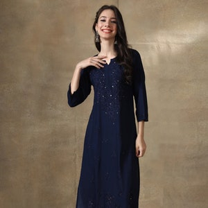 Purple Chikankari Lucknowi Kurta cotton straight boho long frock ethnic kurti women dress summer wear, plus size  women muqaish embellished