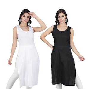 Full Slip Sheer Chemise Under Dress, Long cotton slip, Sleeveless linen dress Elegant Perfect innerwear, night gown, WHITE Combo PACK of 2