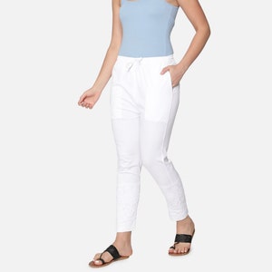 Handmade Lucknow Chikan Palazzo: White Cotton Embroidered Trousers Palazzo Pants - Casual, Party Wear Pants FREE SHIPPING