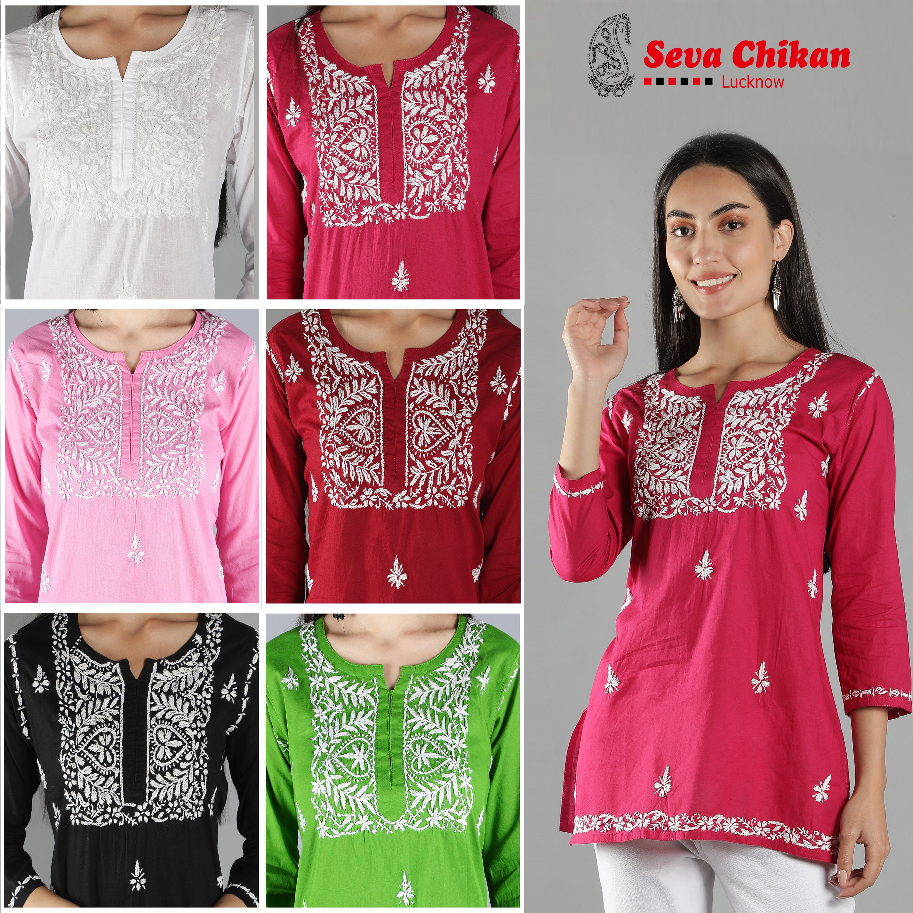 Buy Paramount Chikankari Ethnic Cotton Short Kurti/Top for Women(36-XS)  White at Amazon.in