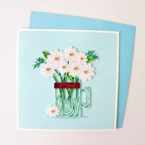 Cartão de quilling de margarida branca, cartão de felicitações de flores, cartão de felicitações de quilling, cartão de feliz aniversário, cartão de aniversário feito à mão, cartão de presente de aniversário