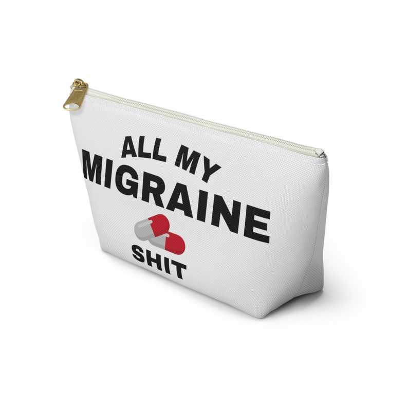 Bolsa de medicamentos para la migraña Bolsa para aliviar el dolor de cabeza para su regalo divertido para mujeres con dolores de cabeza por migrañas Caja de medicamentos de primeros auxilios para bolsas de emergencia White zipper