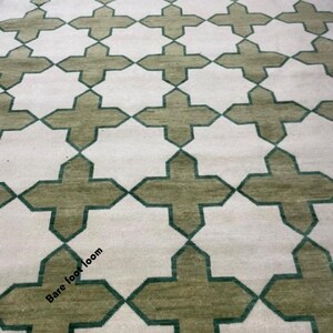 Geometric Green Hand Knotted Oushak Rug, Handmade Wool Area Rug for Bedroom, Living room, dining area, Pastel Oushak Rug, Handmade Rug 10x14