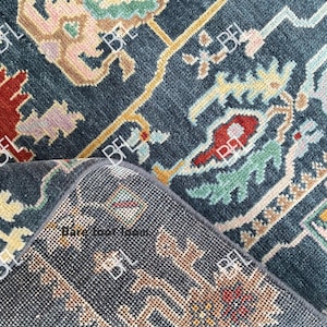 Blue Hand Knotted Oushak Rug, Colourful Wool Area Rug for Bedroom,Living room,Dining area,Pastel Oushak Rug,Handmade Rug,Turkish Wool Rug