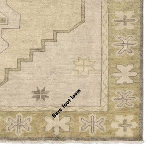 Beige-Green Vintage Look Hand knotted Area Rug,Hand Knotted Oushak Rug in 8x10 9x12 10x14 for bedroom, Living Room Dining Area