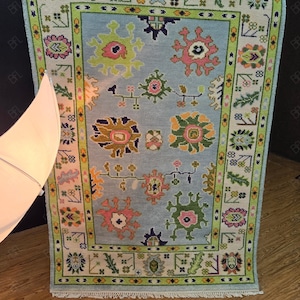 Mint green and Blue Hand knotted Oushak rug Handmade Wool Area Rug for Bedroom,Living room,Dining area,Pastel Oushak, Handmade Rug,