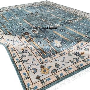 Bespoke Green tree of life Hand Knotted Rug Oushak Rug Wool area Rug for living room Rug for Home Oversize size rug Ivory Rug Turkish rug