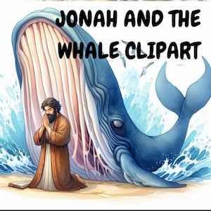 Jonás y la ballena / Paquete de imágenes prediseñadas de la historia bíblica, Arte de Jesús / Jonás y el gran pez / Manualidad bíblica / Versículo bíblico de Jonás 2:2 / Libro de Jonás