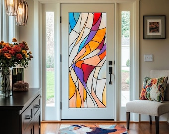 Stained Glass Window Film Abstract Flowing Design Privacy Frosted Vinyl Static Cling No Glue UV Protection for Home Office Front Door