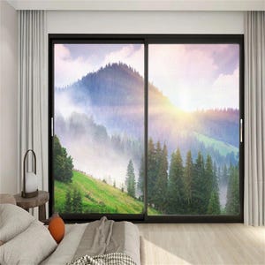 Fensterglas Sichtschutzfolie - Berghangmuster, gefrostet, Schiebetürdekoration, statisch, selbstklebend, Sichtschutzfolie nicht klebend