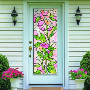 Stained Glass Window Film Floral Vine Design Privacy Frosted Vinyl Static Cling No Glue UV Protection for Front Doors and Home Windows