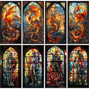 Custom Dragon Knight Frosted Stained Glass Window Film - Elegant Privacy Decor for Home & Office