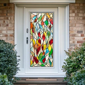Custom Floral Stained Glass Window Film - Elegant Privacy Door Sticker for Artistic Home Design