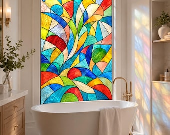 Abstract Geometric Stained Glass Window Privacy Film, Colorful Mosaic Decorative Window Cling, Custom Size Available