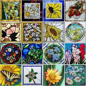 Custom Size Window Film Frosted Vintage Florals Vivid Stained Glass Film Static Cling Removable Window Decal for Bathroom Kitchen Skylight