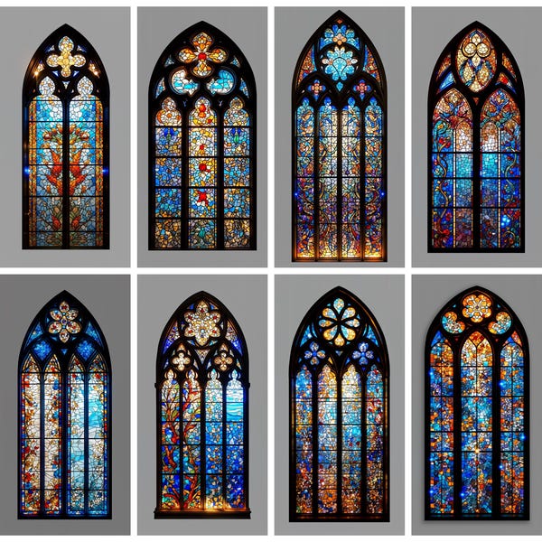 Gothic Stained Glass Window Film | Static Cling Privacy Sticker, Custom Size Church Style Decorative Window Covering for Home Bathroom