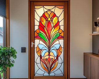 Custom Stained Glass Window Film Abstract Colorful Pattern Privacy Frosted Vinyl Static Cling UV Protection No Glue for Entryways