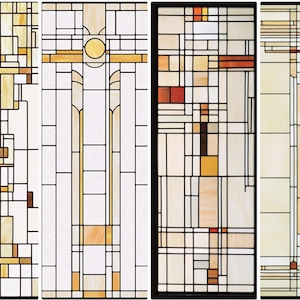 Modern Abstract Grid Window Privacy Film Stained Glass Style Static Cling for Door or Window