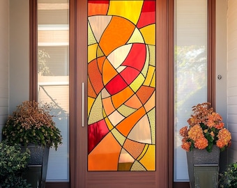 Stained Glass Window Film Abstract Swirl Design Privacy Frosted Vinyl Static Cling No Glue UV Protection for Front Doors and Home Windows