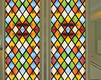 Custom Size Vintage European Style Art Translucent Self-Adhesive stained Glass Film, Door Stickers