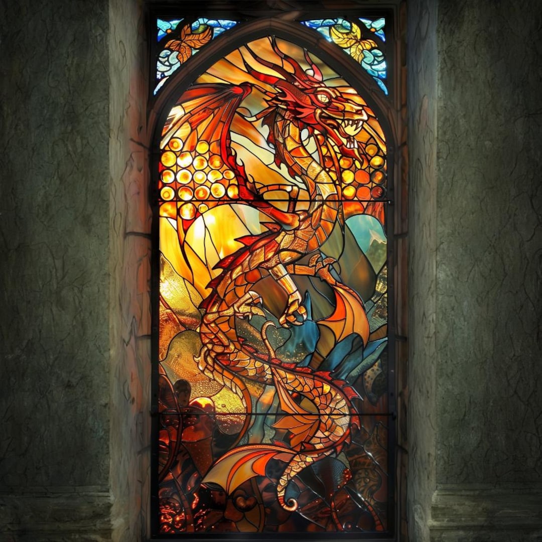 Dragon Stained Glass Window Film – Custom Gothic Fantasy Privacy ...