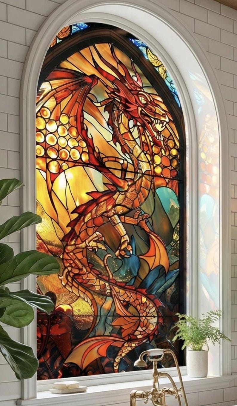 Fantasy Dragon Stained Glass Window Film Frosted Privacy Static Cling ...