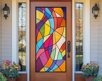 Abstract Stained Glass Window Film Modern Flowing Design Privacy Frosted Vinyl Static Cling No Glue UV Protection for Home Windows