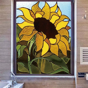 Custom Size Stained Glass Window Film Frosted Sunflower Glass Films Home Foil Door Stickers