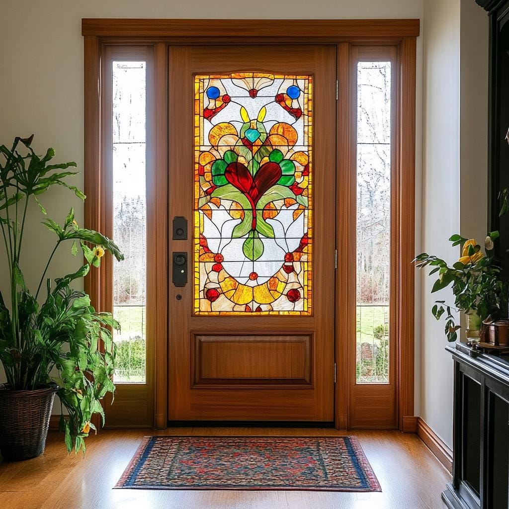 Custom Stained Glass Door Film - Vibrant Art Deco Privacy Window Cling ...