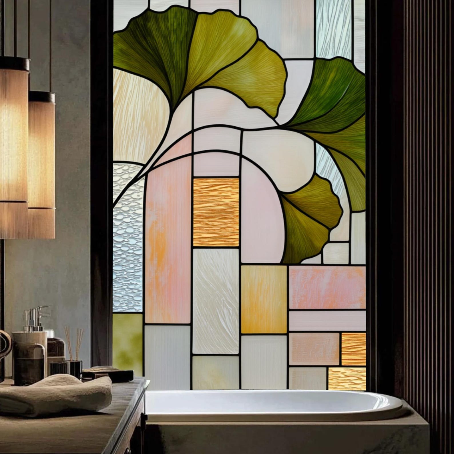 Gingko Window Stained Glass Window Film Ginkgo Leaf Art Nouveau Design Window Privacy ...