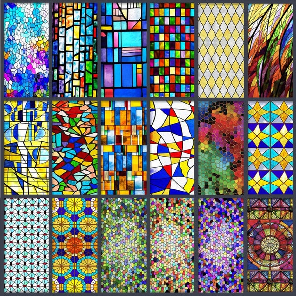 Custom Size Stained Glass Window Film Opaque Frosted Privacy Protection Reusable Removable Home-Decor