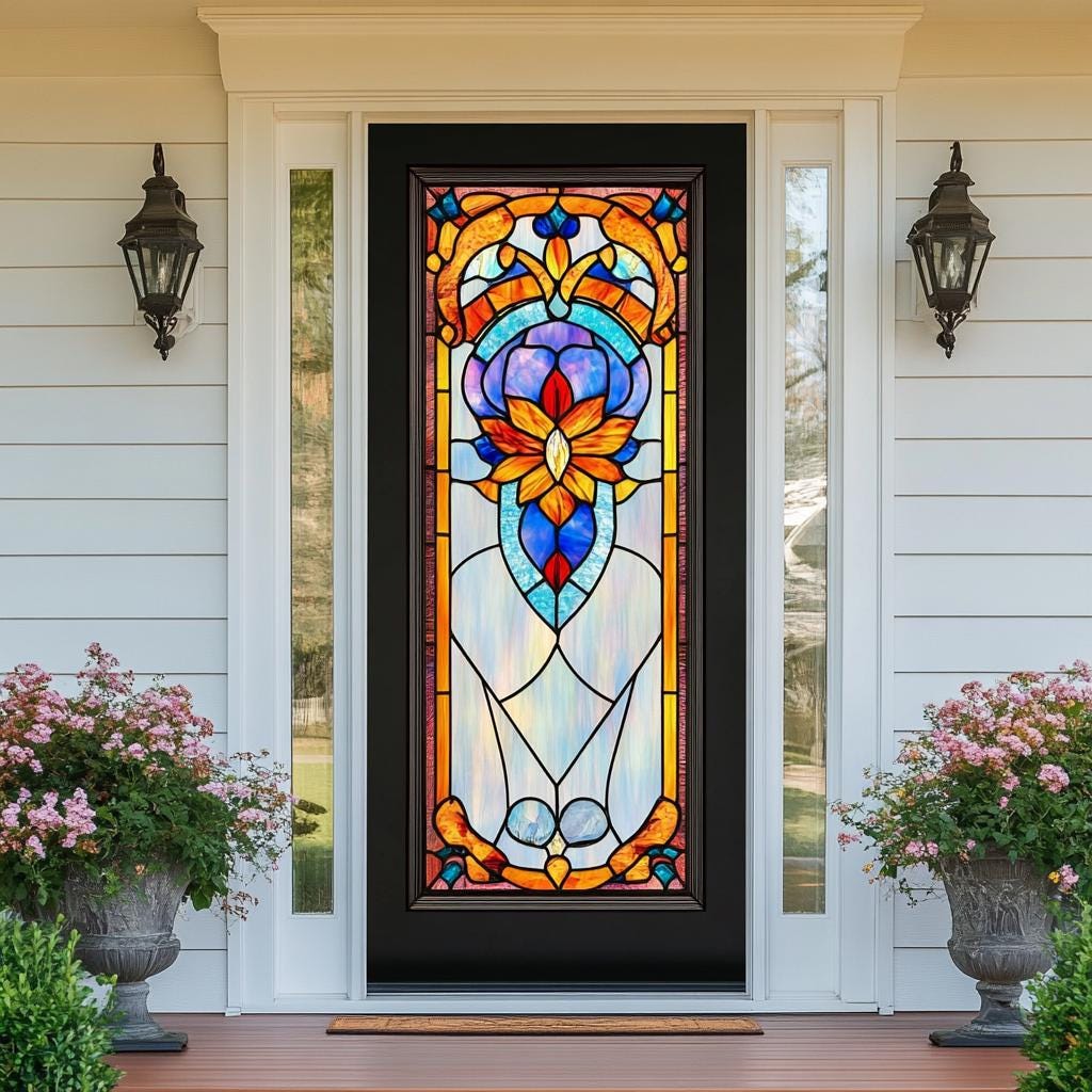 Stained Glass Window Film Victorian Floral Design Privacy Frosted