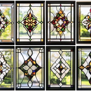 Floral & Diamond Stained Glass Window Film - Privacy Decorative, Reusable, Eco-Friendly, Non-Adhesive Static Cling with Free Custom Size