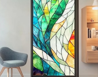 Colorful Abstract Stained Glass Window Film: Decorative Privacy Cover for Home and Office