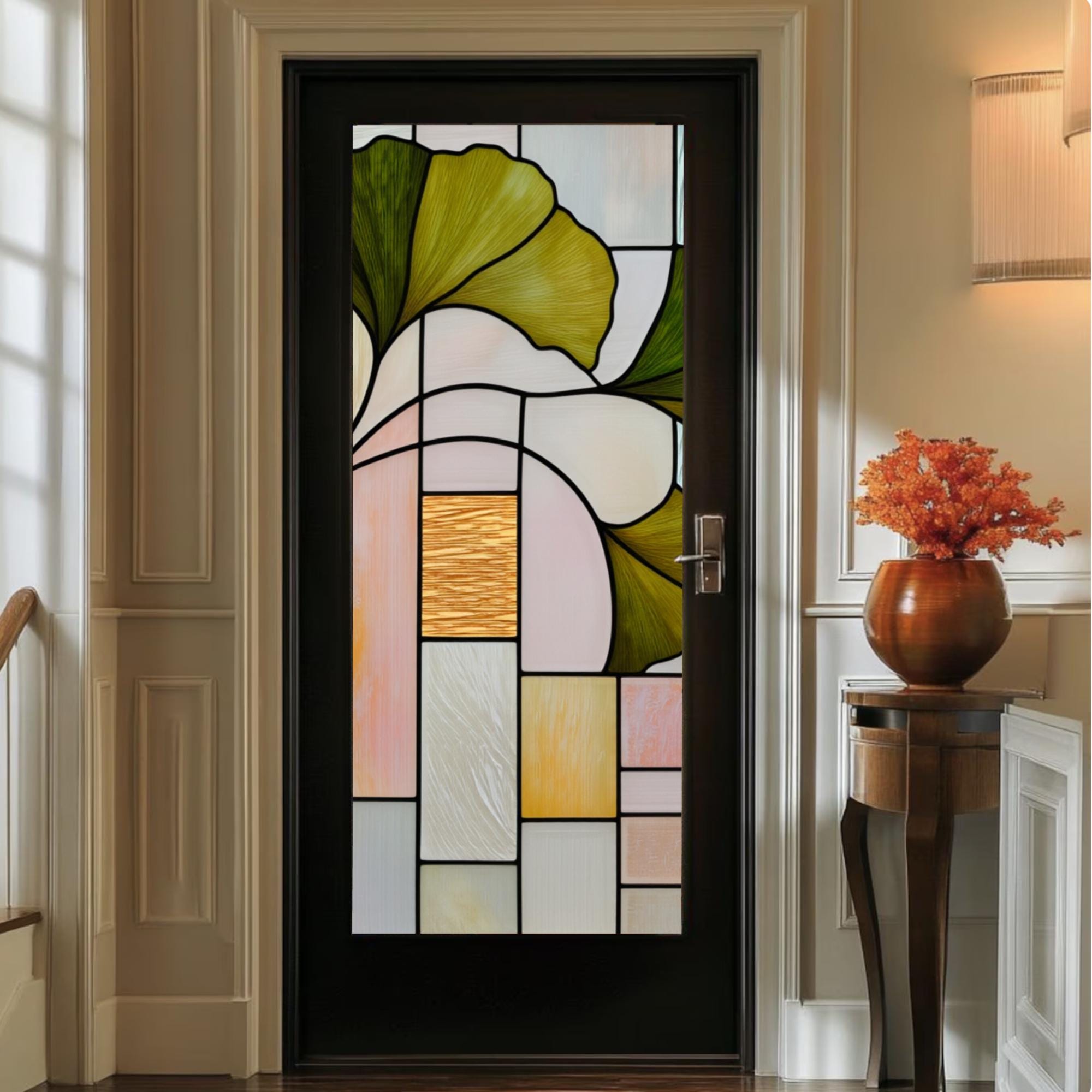 Gingko Window Stained Glass Window Film Ginkgo Leaf Art Nouveau Design Window Privacy ...