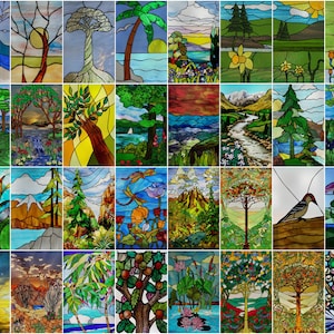 Customized Glass Films - Stained Glass Stickers with Static Cling, Frosted Privacy Print of Trees and Rivers, for Window and Door Home Décor