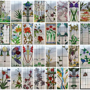 Custom Nature Scene Stained Glass Window Film - Decorative Privacy Cling with Water Lilies & Reeds Design
