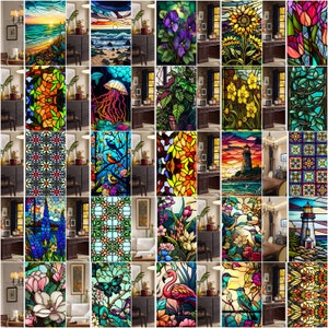 Frosted Glass Effect: Colorful Retro Flower and Bird PVC Window Film Customized