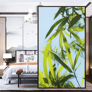 Bamboo Decorative Privacy Window Film – Static Cling, Frosted Glass Sticker with UV Blocking and Heat Control